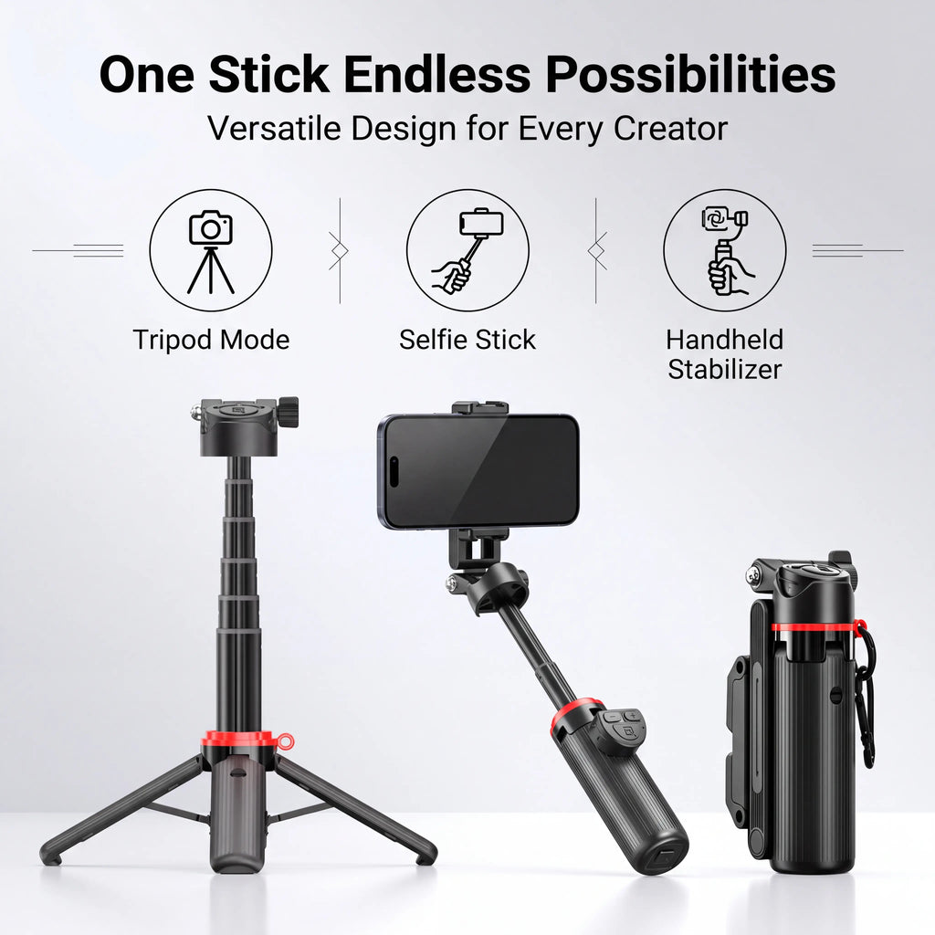 All-In-1 Folding Handheld Selfie Stick Tripod with Bluetooth Remote & Hook, Extendable Silicone-Stabilized Stand for Iphone/Android Smartphones & Cellphones, Box Packaged Streaming Equipment, Portable Travel Accessory, Smartphone, Remote Zoom