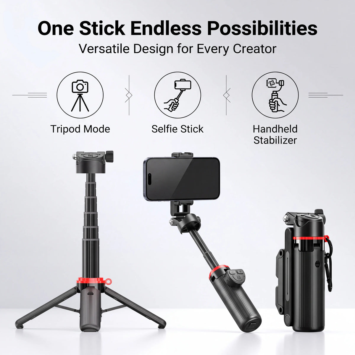 All-In-1 Folding Handheld Selfie Stick Tripod with Bluetooth Remote & Hook, Extendable Silicone-Stabilized Stand for Iphone/Android Smartphones & Cellphones, Box Packaged Streaming Equipment, Portable Travel Accessory, Smartphone, Remote Zoom