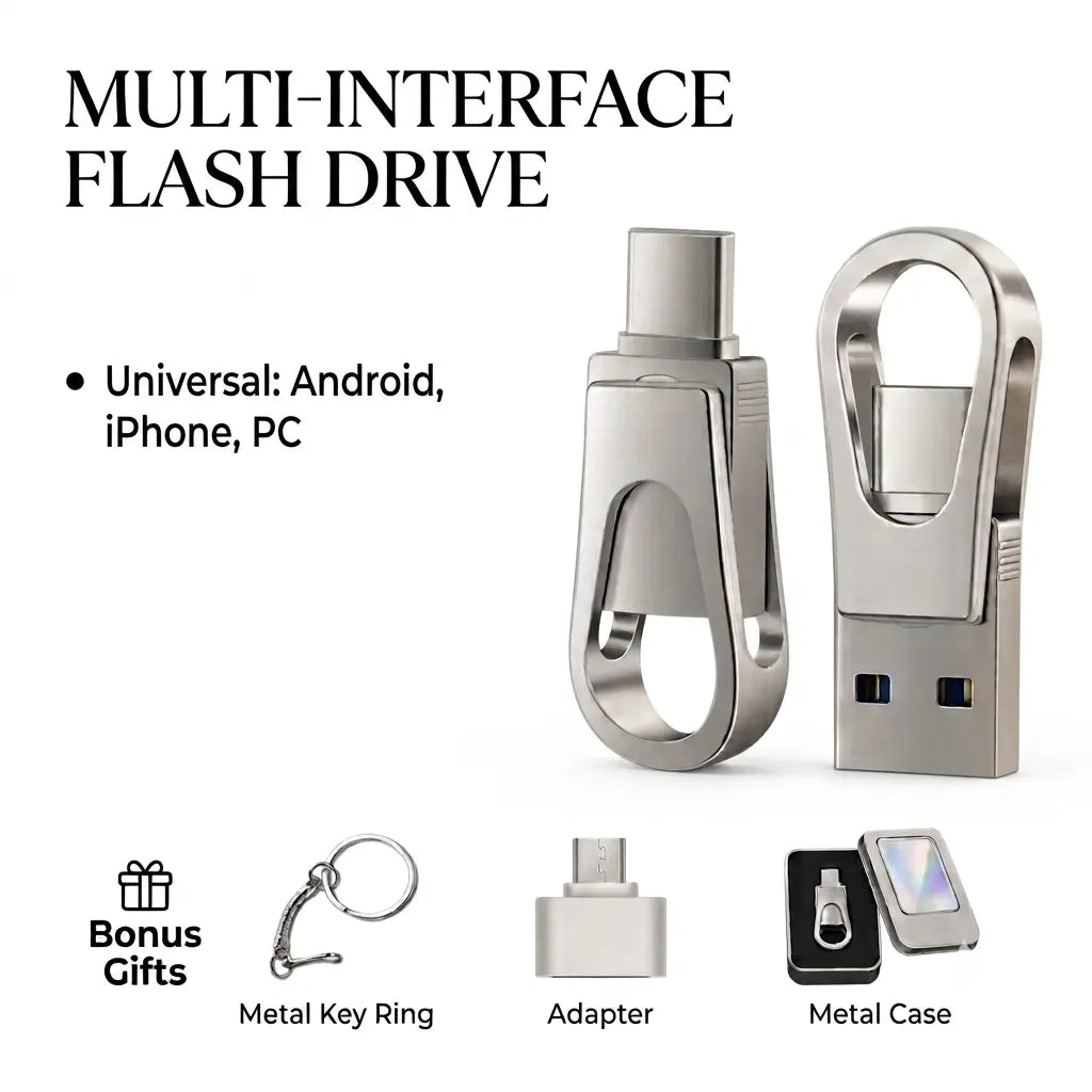 3-In-1 OTG Flash Drive with Type-C, USB-A Interfaces, High-Speed Large-Capacity Memory Stick for Iphone, Android & PC, File Transfer Tool for Students