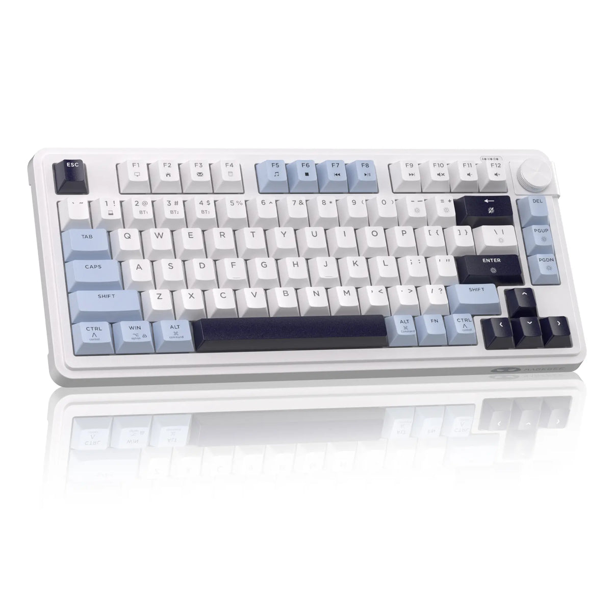 Magegee GK950 Compact Tri-Mode Gaming Membrane Keyboard - 2.4G/Bluetooth/Type-C Stable Connection, 3-Way RGB Lighting, Multi-Functional Knob, Mixed Colors Keycaps, Glacier Blue & Other Color Variants, Dual-System PC Support