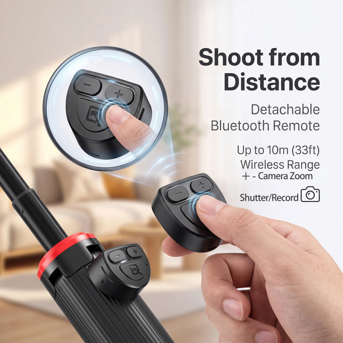 All-In-1 Folding Handheld Selfie Stick Tripod with Bluetooth Remote & Hook, Extendable Silicone-Stabilized Stand for Iphone/Android Smartphones & Cellphones, Box Packaged Streaming Equipment, Portable Travel Accessory, Smartphone, Remote Zoom