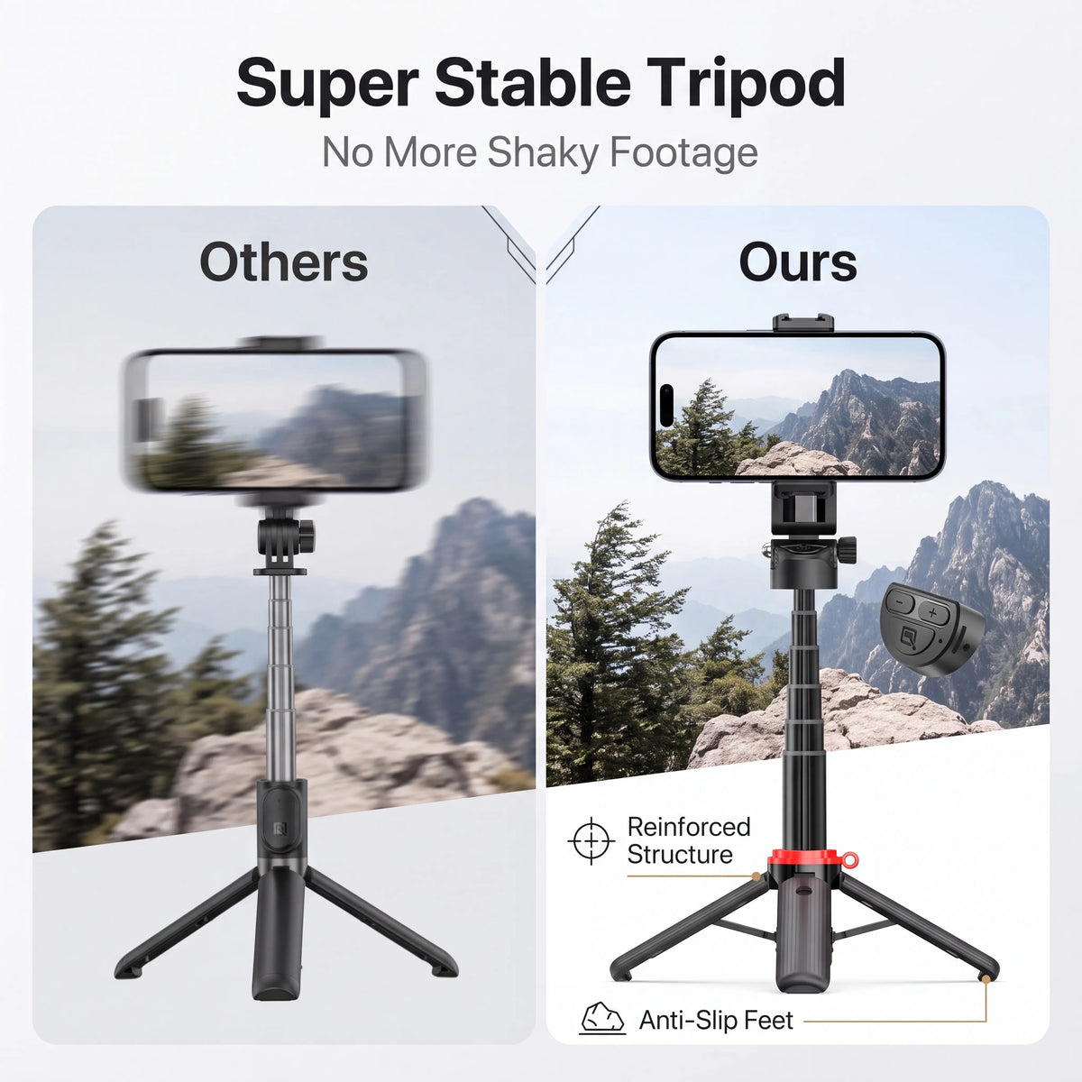 All-In-1 Folding Handheld Selfie Stick Tripod with Bluetooth Remote & Hook, Extendable Silicone-Stabilized Stand for Iphone/Android Smartphones & Cellphones, Box Packaged Streaming Equipment, Portable Travel Accessory, Smartphone, Remote Zoom