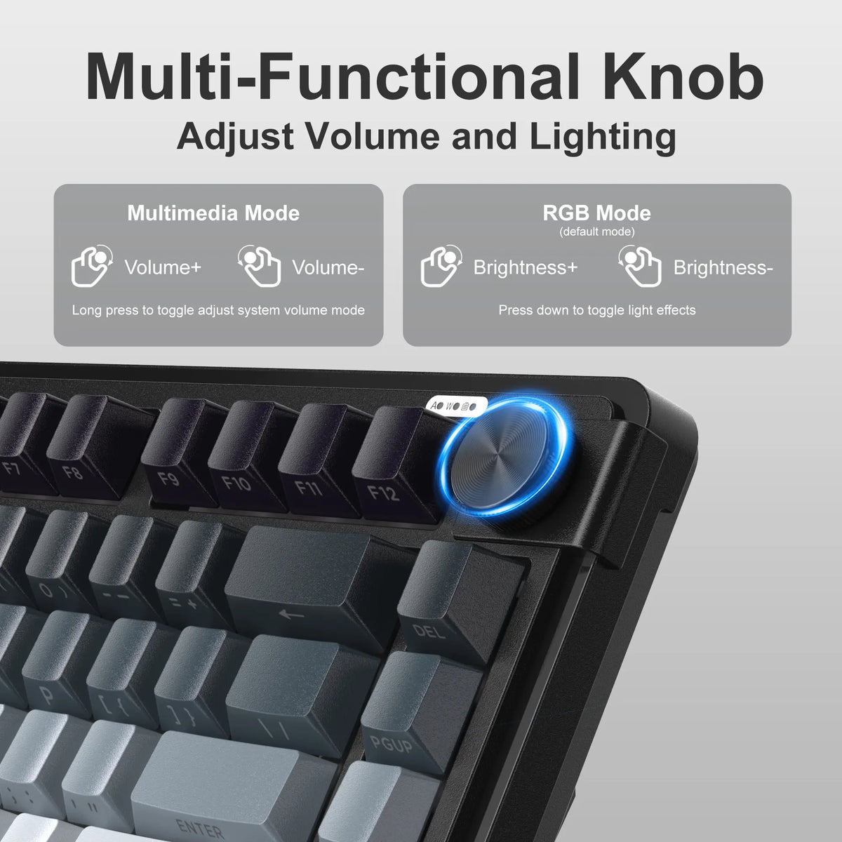 Magegee GK950 Compact Tri-Mode Gaming Membrane Keyboard - 2.4G/Bluetooth/Type-C Stable Connection, 3-Way RGB Lighting, Multi-Functional Knob, Mixed Colors Keycaps, Glacier Blue & Other Color Variants, Dual-System PC Support