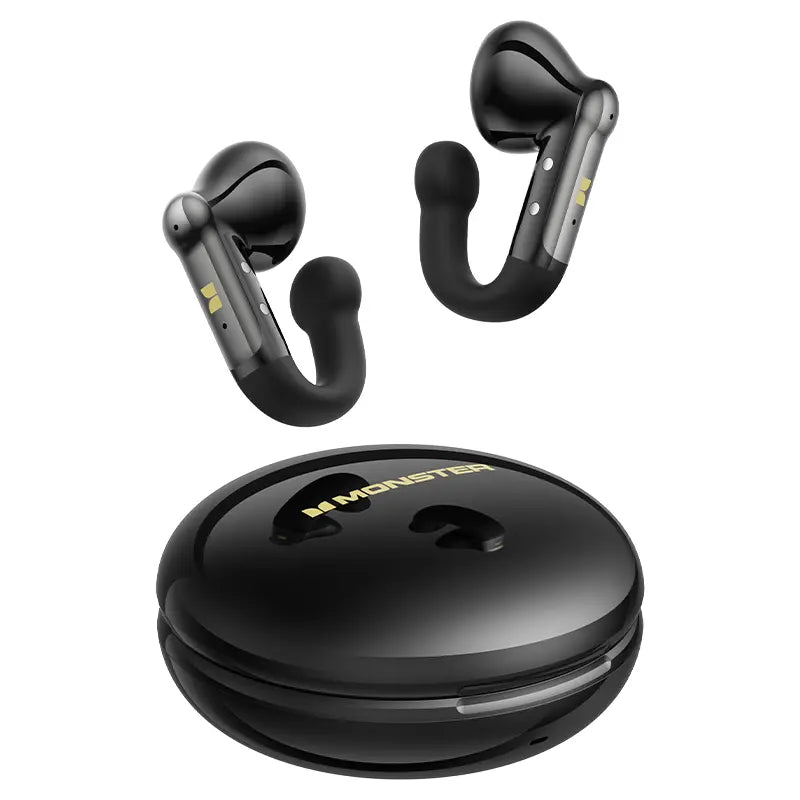 MONSTER Open Ear Clip-On Earbuds - Bluetooth 6.0 Wireless Audio Earphones with 13Mm Drivers, 4.3G Ultra-Light J-Shaped Fit, ENC Calls, 165H Playtime, Water-Resistant Sports Headphones for Running, Back to School