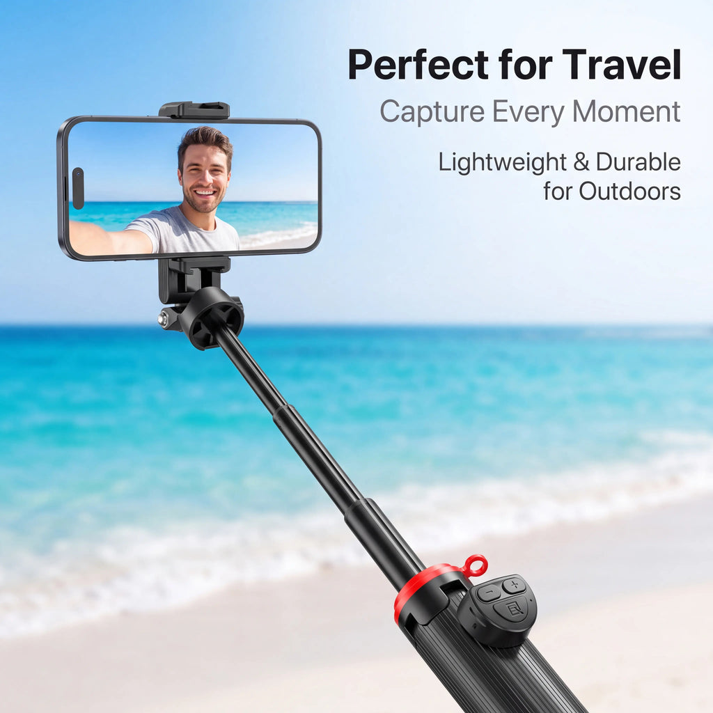 All-In-1 Folding Handheld Selfie Stick Tripod with Bluetooth Remote & Hook, Extendable Silicone-Stabilized Stand for Iphone/Android Smartphones & Cellphones, Box Packaged Streaming Equipment, Portable Travel Accessory, Smartphone, Remote Zoom
