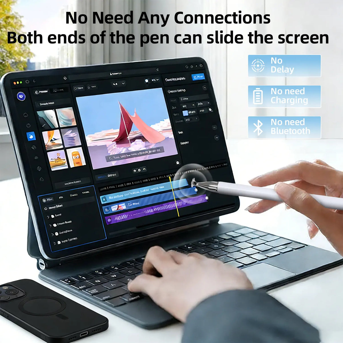 3-In-1 Neutral Flat Pen - High Precision Universal Touchscreen Stylus for Ipads, Phones, Switch, Devices, No Bluetooth Needed, School & Birthday Gifts, Ipad Pens, Tablet & Computer Accessories, Stylus Pen for Touchscreen
