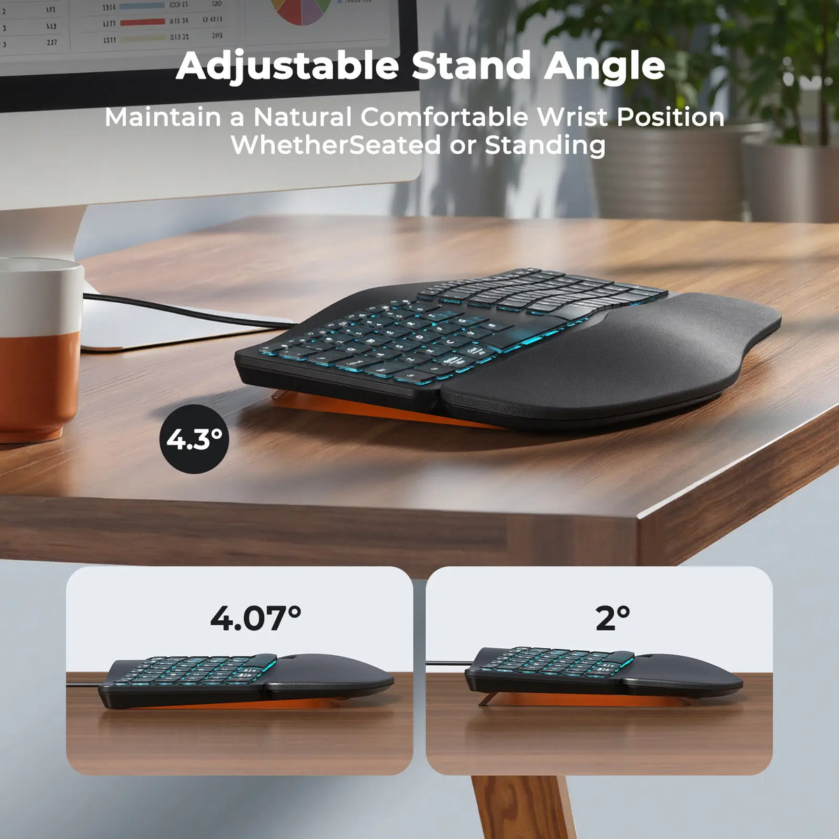 MEETION Ergonomic Wired Keyboard with Translucent Cyberpunk Aesthetics, 7-Color Transparent Backlit, 4 Brightness Levels, Dynamic RGB Breathing Effect, Comfortable Wrist Rest Cushion, USB-A/USB-C Adapter for Windows Mac Laptops & Computers, None