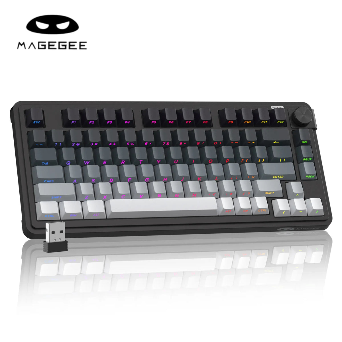 Magegee GK950 Compact Tri-Mode Gaming Membrane Keyboard - 2.4G/Bluetooth/Type-C Stable Connection, 3-Way RGB Lighting, Multi-Functional Knob, Mixed Colors Keycaps, Glacier Blue & Other Color Variants, Dual-System PC Support