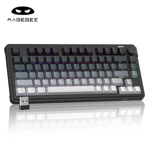 Magegee GK950 Compact Tri-Mode Gaming Membrane Keyboard - 2.4G/Bluetooth/Type-C Stable Connection, 3-Way RGB Lighting, Multi-Functional Knob, Mixed Colors Keycaps, Glacier Blue & Other Color Variants, Dual-System PC Support
