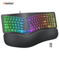 MEETION Ergonomic Wired Keyboard with Translucent Cyberpunk Aesthetics, 7-Color Transparent Backlit, 4 Brightness Levels, Dynamic RGB Breathing Effect, Comfortable Wrist Rest Cushion, USB-A/USB-C Adapter for Windows Mac Laptops & Computers, None