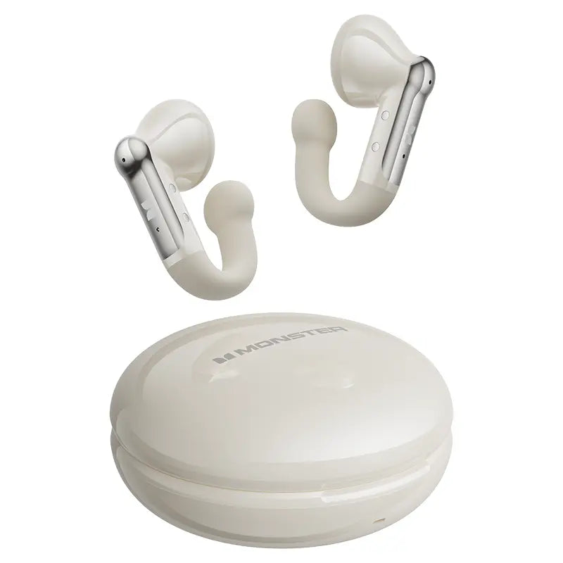 MONSTER Open Ear Clip-On Earbuds - Bluetooth 6.0 Wireless Audio Earphones with 13Mm Drivers, 4.3G Ultra-Light J-Shaped Fit, ENC Calls, 165H Playtime, Water-Resistant Sports Headphones for Running, Back to School